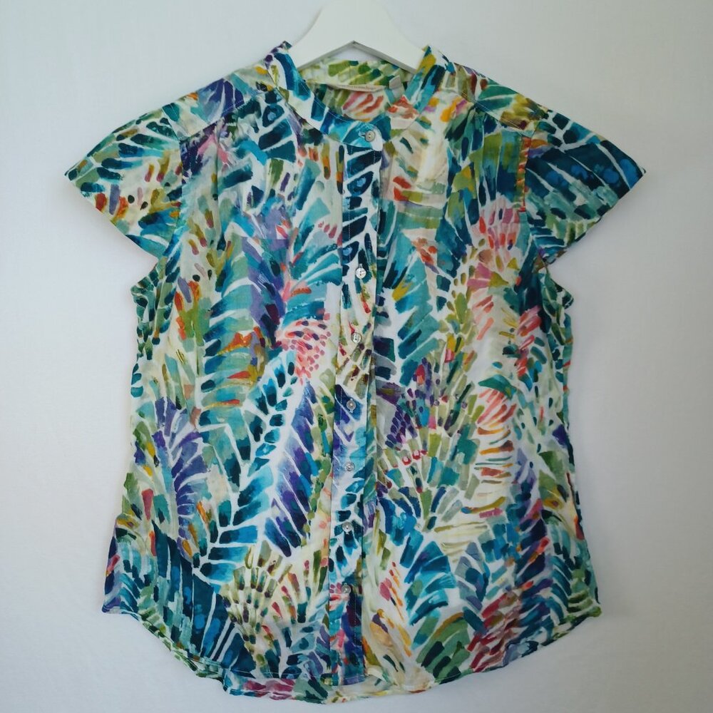 Soft Surroundings Watercolor Short Sleeve Top with Cami Tank Womens Petite Small